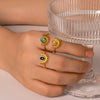 Wholesale Stainless Steel Ring In Sun Shape With Inlaid Turquoise 18K Furnace Vacuum Plated For Women Ins French Style