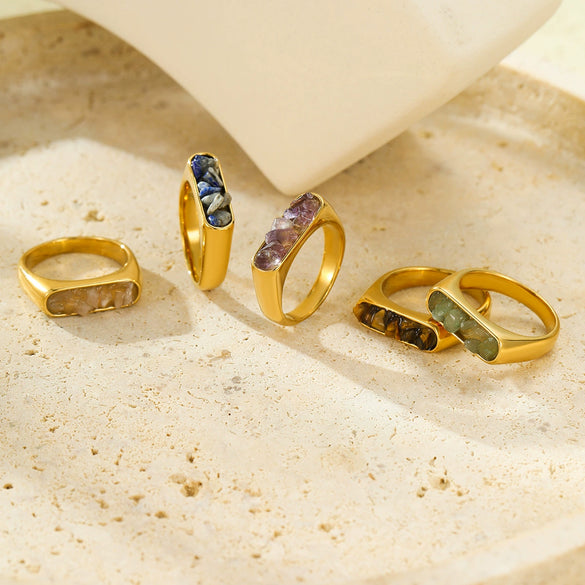 Wholesale Stainless Steel Ring Inlaid With Natural Stone French Retro Light Luxury Style For Women Electroplated