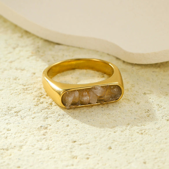 Wholesale Stainless Steel Ring Inlaid With Natural Stone French Retro Light Luxury Style For Women Electroplated