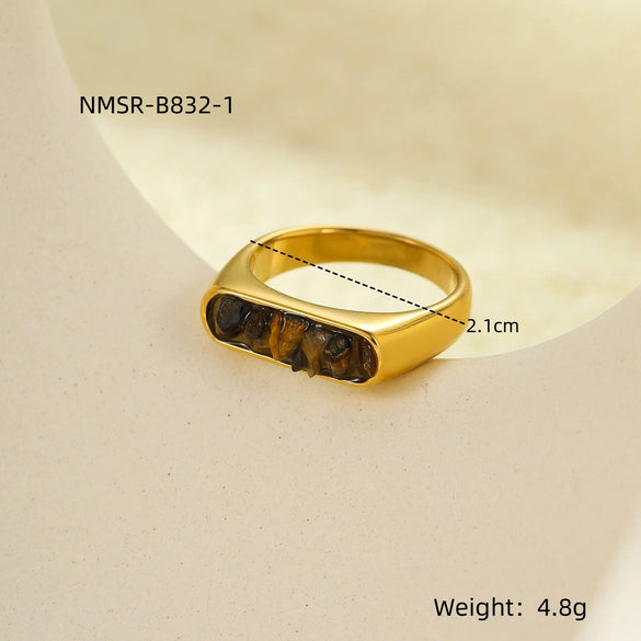 Wholesale Stainless Steel Ring Inlaid With Natural Stone French Retro Light Luxury Style For Women Electroplated