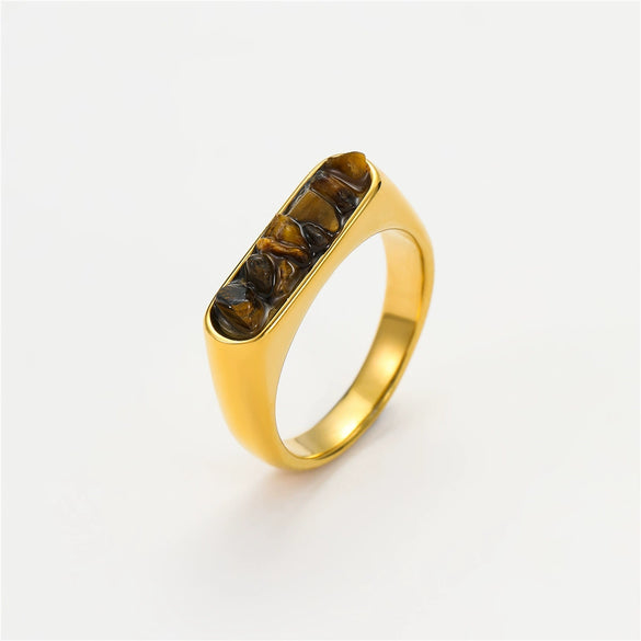 Wholesale Stainless Steel Ring Inlaid With Natural Stone French Retro Light Luxury Style For Women Electroplated