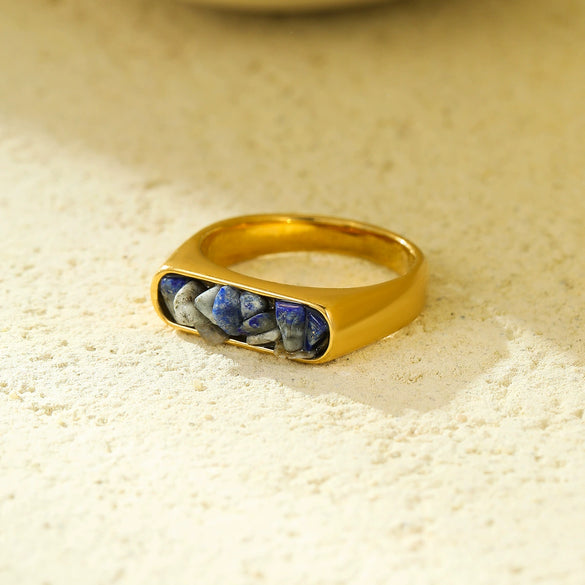 Wholesale Stainless Steel Ring Inlaid With Natural Stone French Retro Light Luxury Style For Women Electroplated