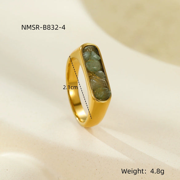 Wholesale Stainless Steel Ring Inlaid With Natural Stone French Retro Light Luxury Style For Women Electroplated
