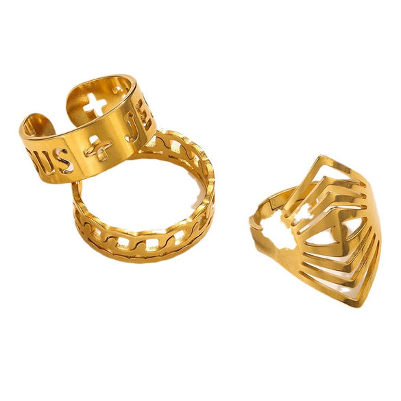 Wholesale Stainless Steel Ring Ins Cold Retro Style Round Shape 18K Gold Plated