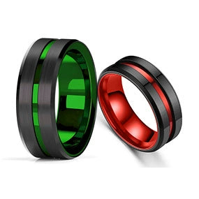 Wholesale Stainless Steel Ring Jewelry With Geometric Design And Twocolor Black Red Or Black Green Groove Unisex And Personality Style