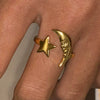 Wholesale Stainless Steel Ring Jewelry With Quiet Design Style Geometric Pattern Electroplating For Women Star Moon Opening Shape