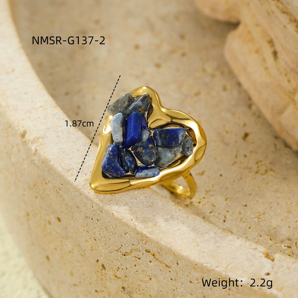 Wholesale Stainless Steel Ring 18K Gold Plated Inlaid With Natural Stone Geometric Light Luxury Style For Women