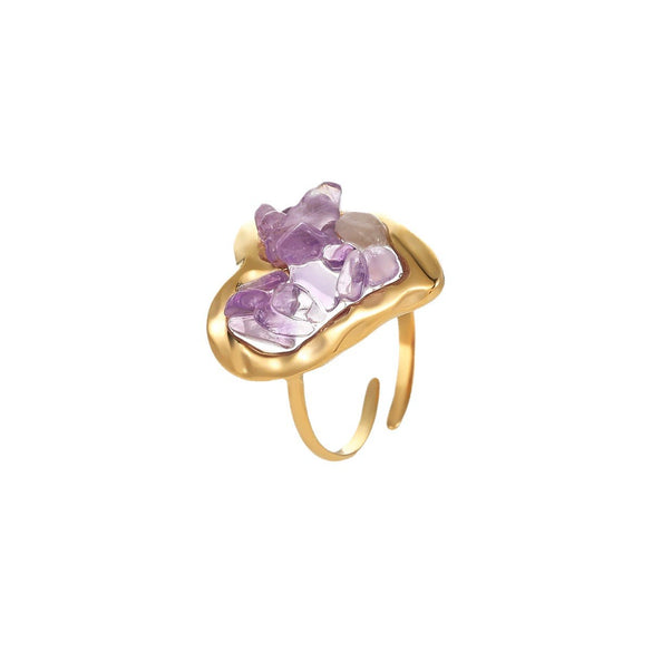 Wholesale Stainless Steel Ring 18K Gold Plated Inlaid With Natural Stone Geometric Light Luxury Style For Women