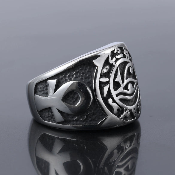 Wholesale Stainless Steel Ring With Cross And Eye Of Horus Pattern Polish Processing Unisex Personality Style