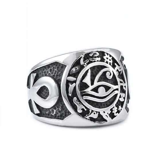 Wholesale Stainless Steel Ring With Cross And Eye Of Horus Pattern Polish Processing Unisex Personality Style