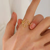 Wholesale Stainless Steel Ring With Exaggerated Hollow Portrait Design Geometric Style And 18K Gold Plating For Women
