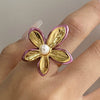 Wholesale Stainless Steel Ring With Fivepetal Flower Design And Geometric Pattern Electroplated Trendy Jewelry