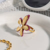 Wholesale Stainless Steel Ring With Fivepetal Flower Design And Geometric Pattern Electroplated Trendy Jewelry