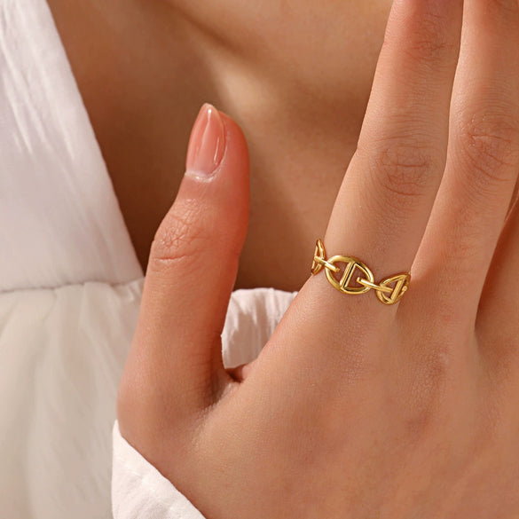 Wholesale Stainless Steel Ring With Geometric Pattern 18K Gold Plated For Ladies