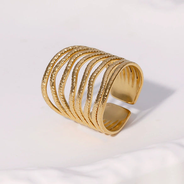 Wholesale Stainless Steel Ring With Geometric Shape Vacuum Electroplated 18K Gold Simple High End Non Fading