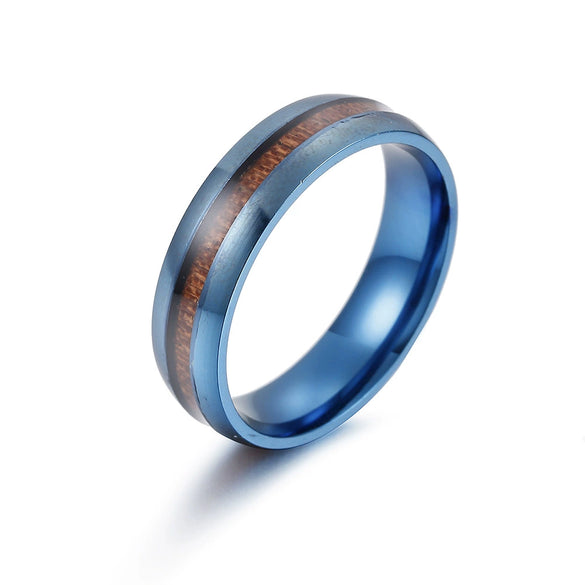 Wholesale Stainless Steel Ring With Inlaid Acacia Wood Grain Internal And External Curved Electroplated With Letters Numbers Text Pattern