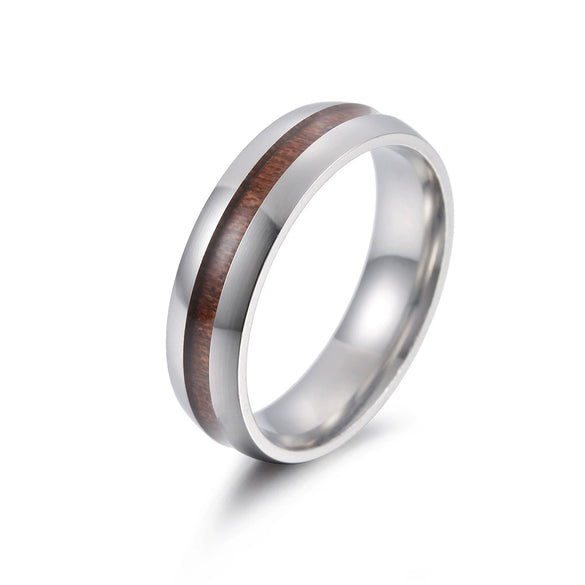 Wholesale Stainless Steel Ring With Inlaid Acacia Wood Grain Internal And External Curved Electroplated With Letters Numbers Text Pattern