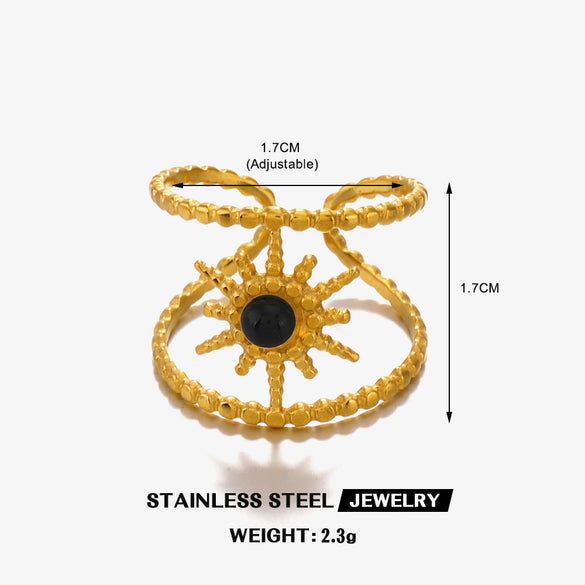 Wholesale Stainless Steel Ring With Natural Stone Inlay French Retro Style Twelve Star Design Gold Plated