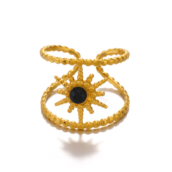 Wholesale Stainless Steel Ring With Natural Stone Inlay French Retro Style Twelve Star Design Gold Plated