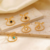 Wholesale Stainless Steel Ring With Natural Stone Inlay French Retro Style Twelve Star Design Gold Plated