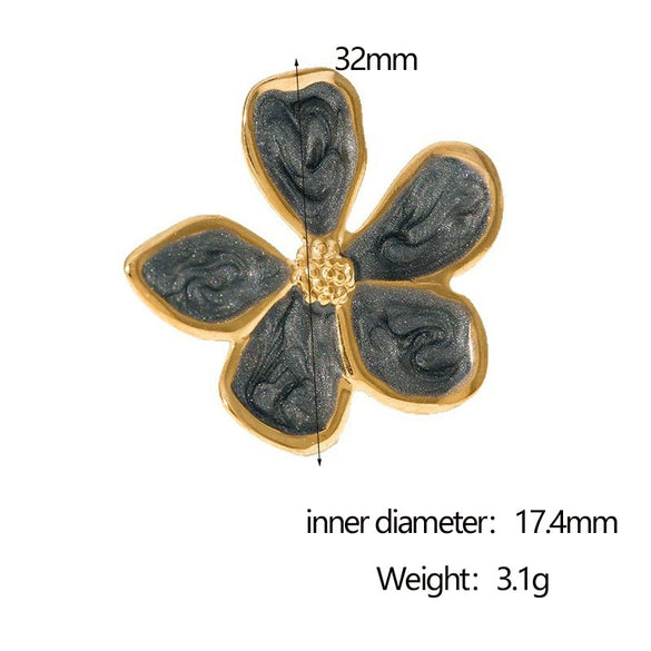 Wholesale Stainless Steel Ring With Retro Drip Glaze Fivepetal Flower Design For Women