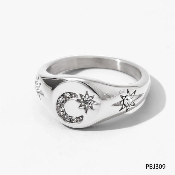 Wholesale Stainless Steel Ring With Star Moon Geometric Design Electroplated Jewelry For Women