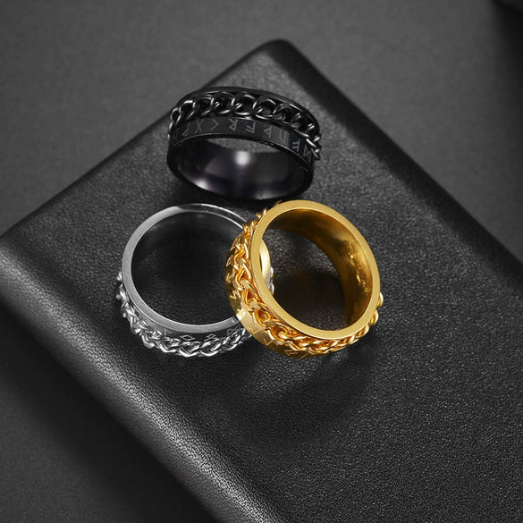 Wholesale Stainless Steel Ring With Viking Letter Rotating Design And Electroplating Treatment Unisex Style
