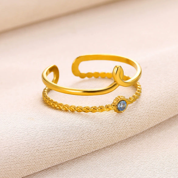 Wholesale Stainless Steel Ring With Water Drop And Geometric Asymmetrical Design Electroplated Stylish For Female
