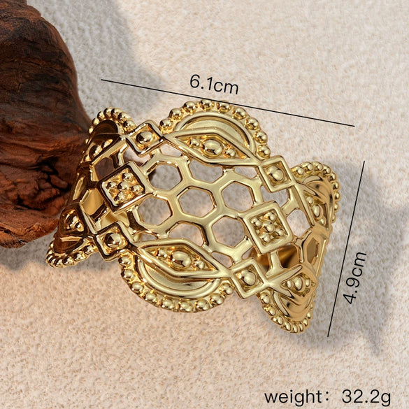 Wholesale Stainless Steel Rings With Hollow Design Retro Geometric Electroplated Jewelry