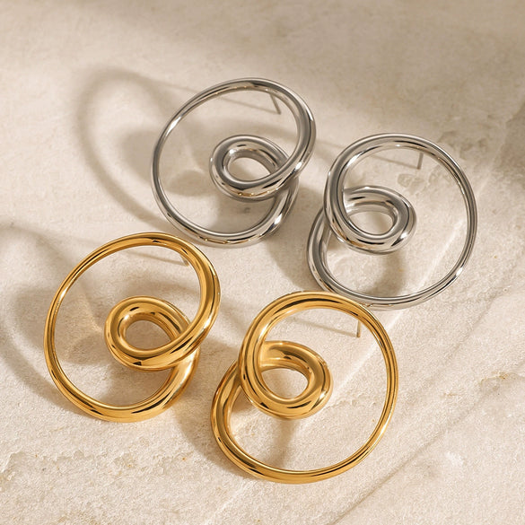 Wholesale Stainless Steel Rotating Hollow Earrings With Geometric Style And 18K Gold Plated Electroplating For Women