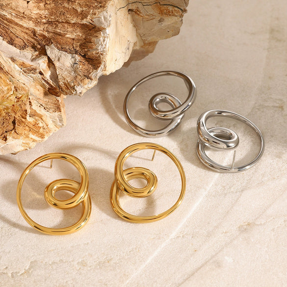 Wholesale Stainless Steel Rotating Hollow Earrings With Geometric Style And 18K Gold Plated Electroplating For Women