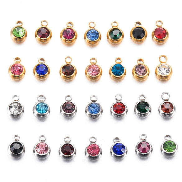 Wholesale Stainless Steel Round Birthstone Pendant Accessories With Electroplating