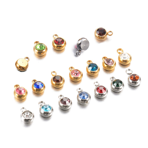 Wholesale Stainless Steel Round Birthstone Pendant Accessories With Electroplating