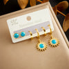 Wholesale Stainless Steel Round Blue Pine Stone Pendant Threepiece Set Of Earrings For Women Fashion Retro Style With Electroplating