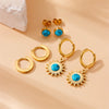 Wholesale Stainless Steel Round Blue Pine Stone Pendant Threepiece Set Of Earrings For Women Fashion Retro Style With Electroplating