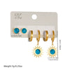 Wholesale Stainless Steel Round Blue Pine Stone Pendant Threepiece Set Of Earrings For Women Fashion Retro Style With Electroplating
