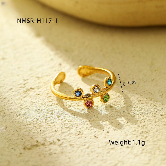Wholesale Stainless Steel Round Colored Diamond Opening Ring Electroplated Light Luxury Style For Women