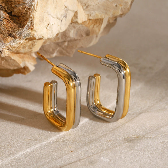 Wholesale Stainless Steel Round Earrings With Contrast Color And Geometric Design Electroplated For Women