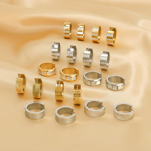 Wholesale Stainless Steel Round Geometric Earrings Inlaid With Zircon And Natural Stone 18K Vacuum Plated For Women Fashionable Simple Design Color Preserving