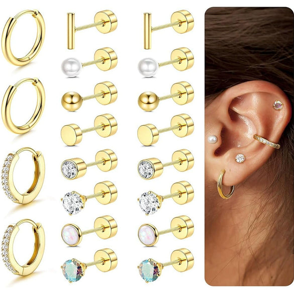 Wholesale Stainless Steel Round Geometric Zircon Earrings With Electroplating