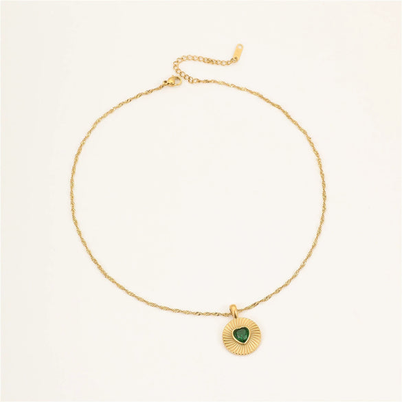 Wholesale Stainless Steel Round Inlaid Love Zircon Electroplated Clavicle Chain Necklace For Women