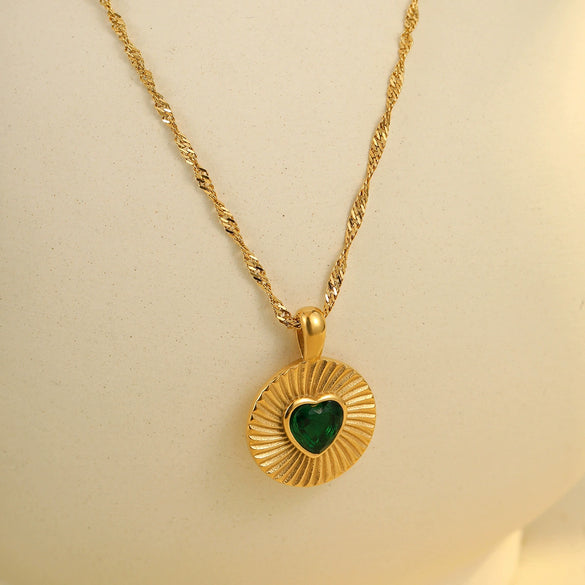 Wholesale Stainless Steel Round Inlaid Love Zircon Electroplated Clavicle Chain Necklace For Women