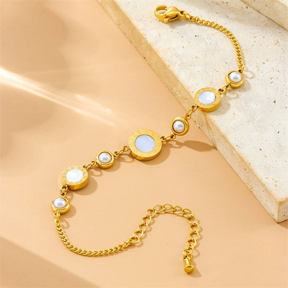 Wholesale Stainless Steel Round Pearl Spacer Accessories Chain Electroplated Fashion Women's Bracelet