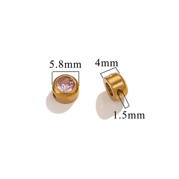 Wholesale Stainless Steel Round Perforated Electroplated Beads Necklace Accessories With Watercolor Diamond Pattern