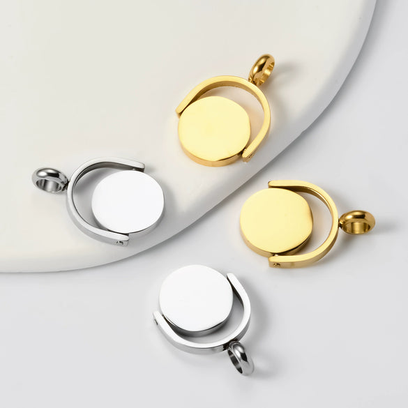 Wholesale Stainless Steel Round Rotatable Pendant And Earrings With Electroplating Treatment