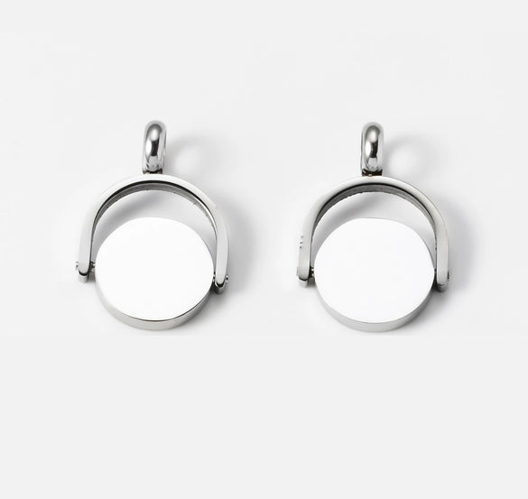 Wholesale Stainless Steel Round Rotatable Pendant And Earrings With Electroplating Treatment