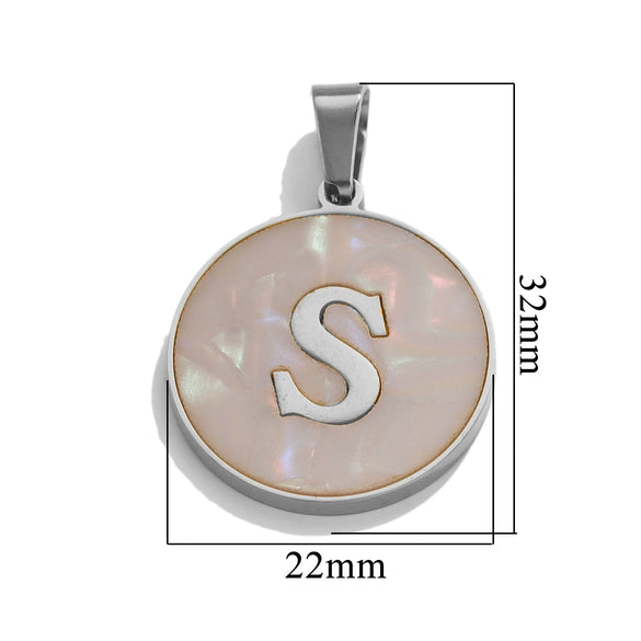 Wholesale Stainless Steel Round Shell Letter Pendant Jewelry Accessories Necklace Electroplated 18K Diy Handmade Fashion Style