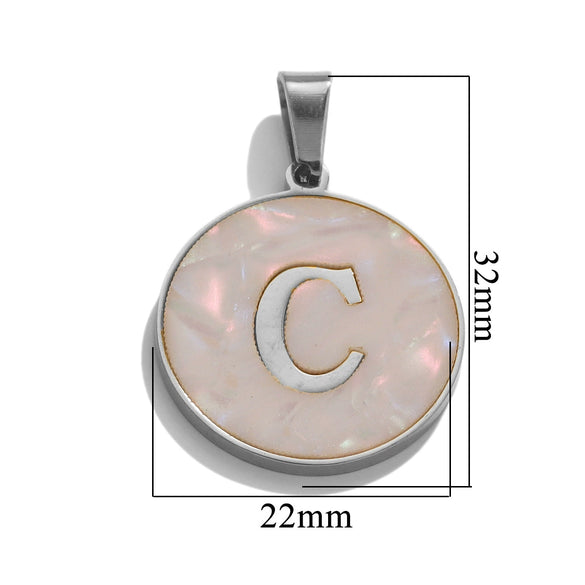 Wholesale Stainless Steel Round Shell Letter Pendant Jewelry Accessories Necklace Electroplated 18K Diy Handmade Fashion Style