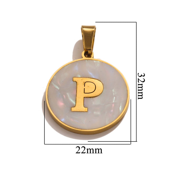 Wholesale Stainless Steel Round Shell Letter Pendant Jewelry Accessories Necklace Electroplated 18K Diy Handmade Fashion Style