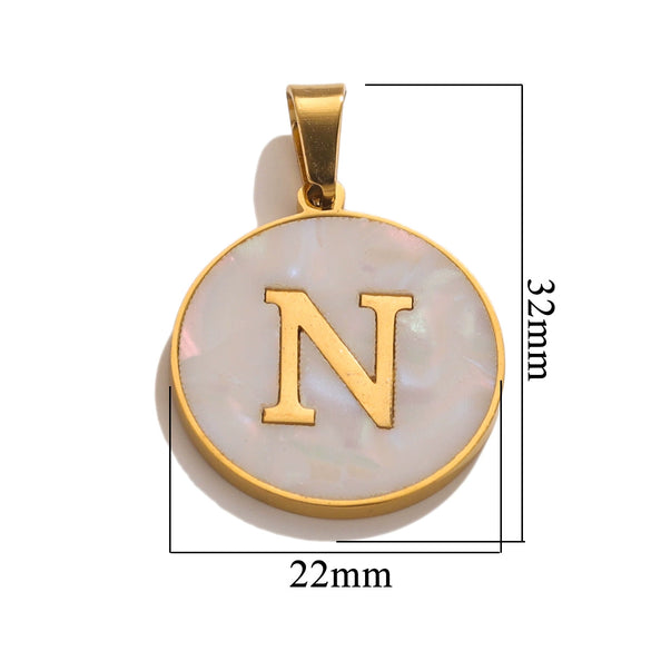 Wholesale Stainless Steel Round Shell Letter Pendant Jewelry Accessories Necklace Electroplated 18K Diy Handmade Fashion Style